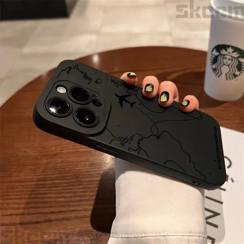 Travel-nspired Airplane Route Desian Phone Case For iPhone 16 15 14 13 12 11 Pro Max Mini 7 8 Plus X XR XS Soft Silicone Cover