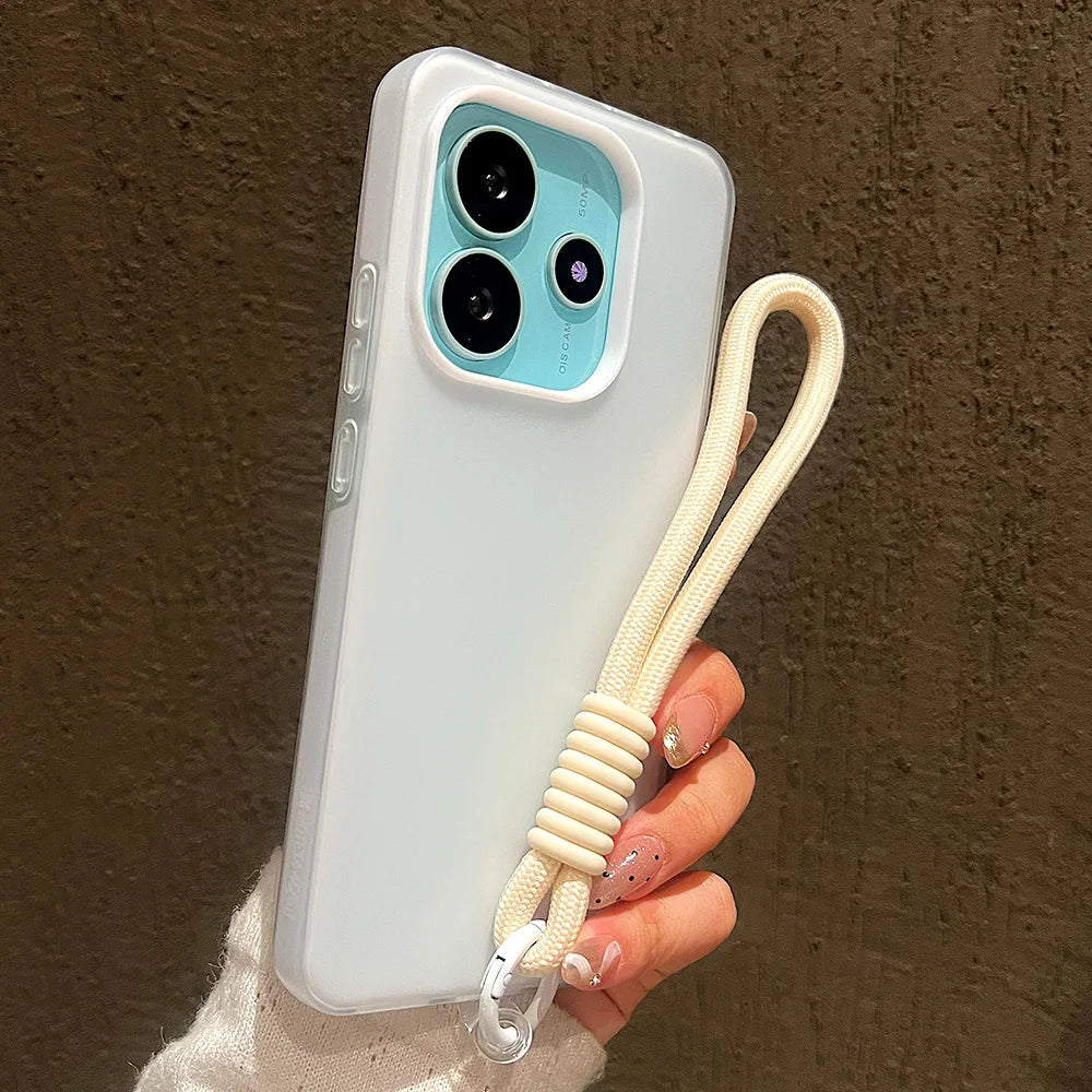 Luxury With Lanyard Matte Candy Phone Case For Xiaomi Redmi Note 15 14 Pro Plus 5G 13 12 12S 11 14C 13C Shockproof Bumper Cover