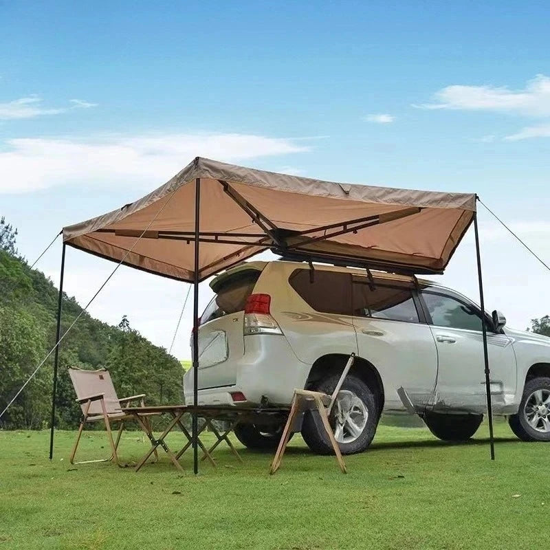 Canvas Car Awning Waterproof Heavy Duty 4x4 Camping SUV Trailer Side Aluminum Pole Sun Shelter for Overland Travel