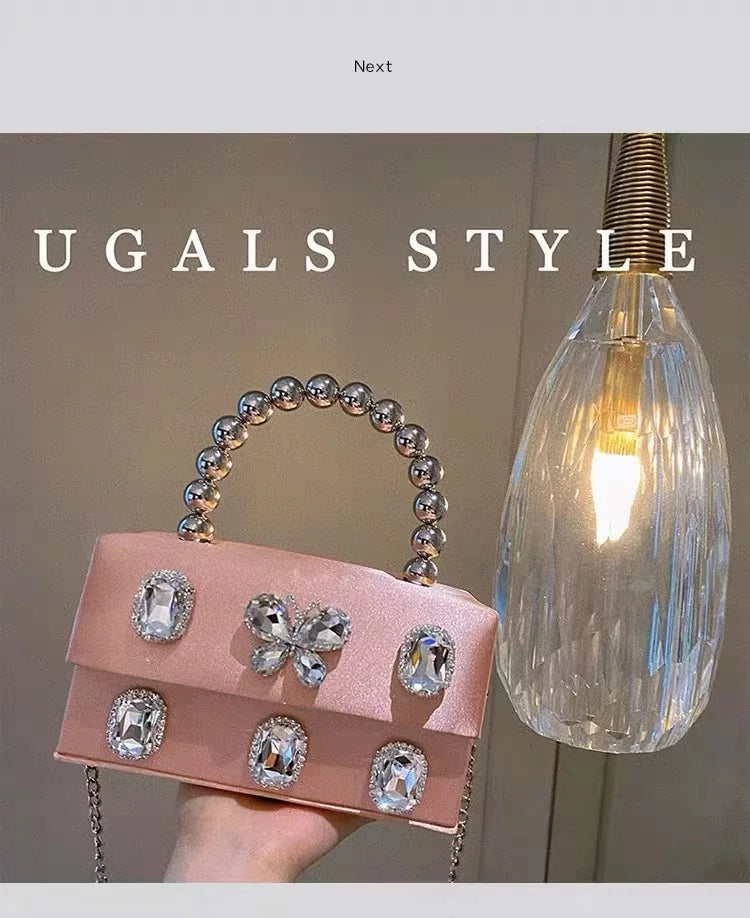 Luxury Satin Square Box Women Handbag Crystal Shiny Rhinestones Diamond Evening Bag Wedding Party Clutch Purse Crossbody Bag