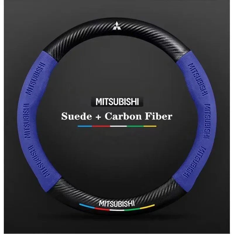For Mitsubishi Outlander Pajero Asx Colt Lancer EX Evolution X L200 Triton RALLIART Car Suede Carbon fiber Steering Wheel Cover