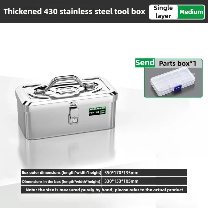Stainless Steel Toolbox Organizer Electronics Car Mechanic Tool Case Thickened Hardware Storage Tools Case Handheld Toolbox
