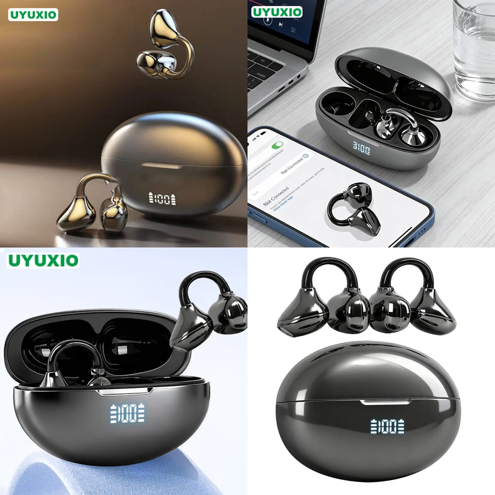 UYUXIO HiFi Stereo Ear Buds Clear Calls Clip on Wireless Earbuds BT 5.4 Headphones OWS IP7 Waterproof Earbud for Phones Sports