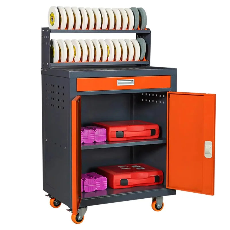 LYREIGN Mobile Grinding Wheel Storage Cabinet Heavy Duty Metal Grinding Wheel Rack Trolley for Surface Grinder Workshop Tool