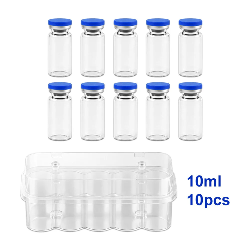 3/5/7/10ml Glass Vials for Injections,Thickened Sterile Empty Vials Sealed with Rubber Stopper for Injections with Sealed Cap