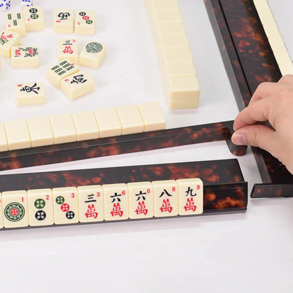 Mahjong Tile Rack 4-Piece Anti-Slip Organizer Tortoiseshell Mahjong Rack Set For Players Seniors Hobbyists Game Room Family