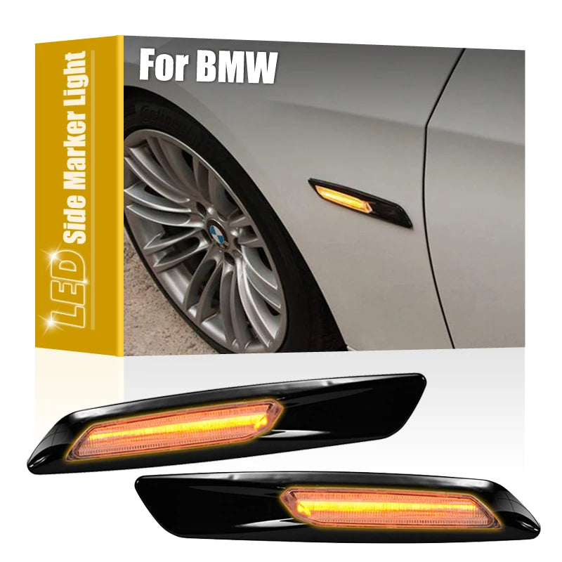 2Pcs Black Shell LED Side Turn Signal Light For BMW E81 E82 E87 E88 2001-2003 E90 E91 E92 E93 2005-2013 E60 E61 X1-E84 X3-E83