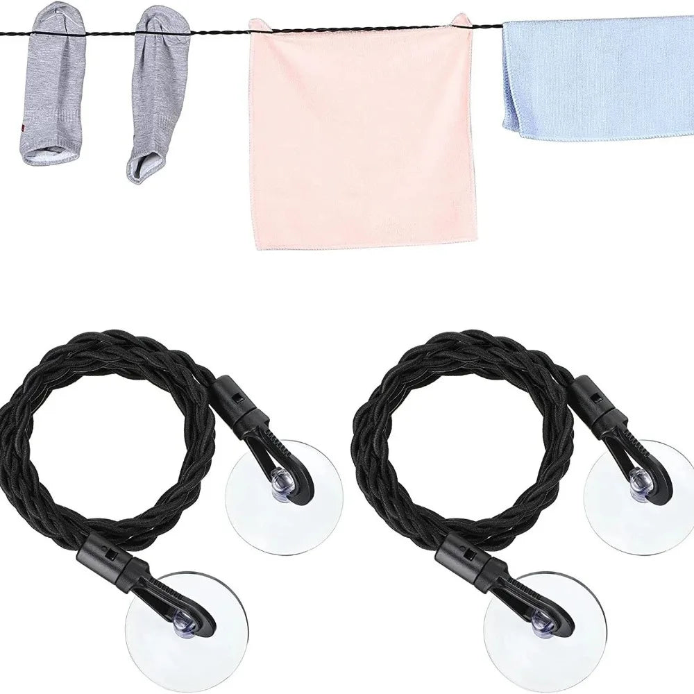 No Drill Suction Cup Outdoor Clothesline Multifunctional Portable Elastic Rope Retractable Clothesline for Bathroom Clothes Line