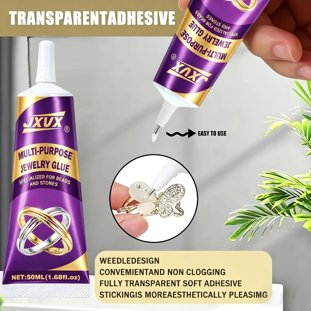 B7000 Glue Clear for Rhinestones, 4pcs 50mL/1.68 fl oz Strong Adhesive B-7000 Jewelry Bead Gem Glue with Precision Tip, Quick Dry Bedazzling Adhesive