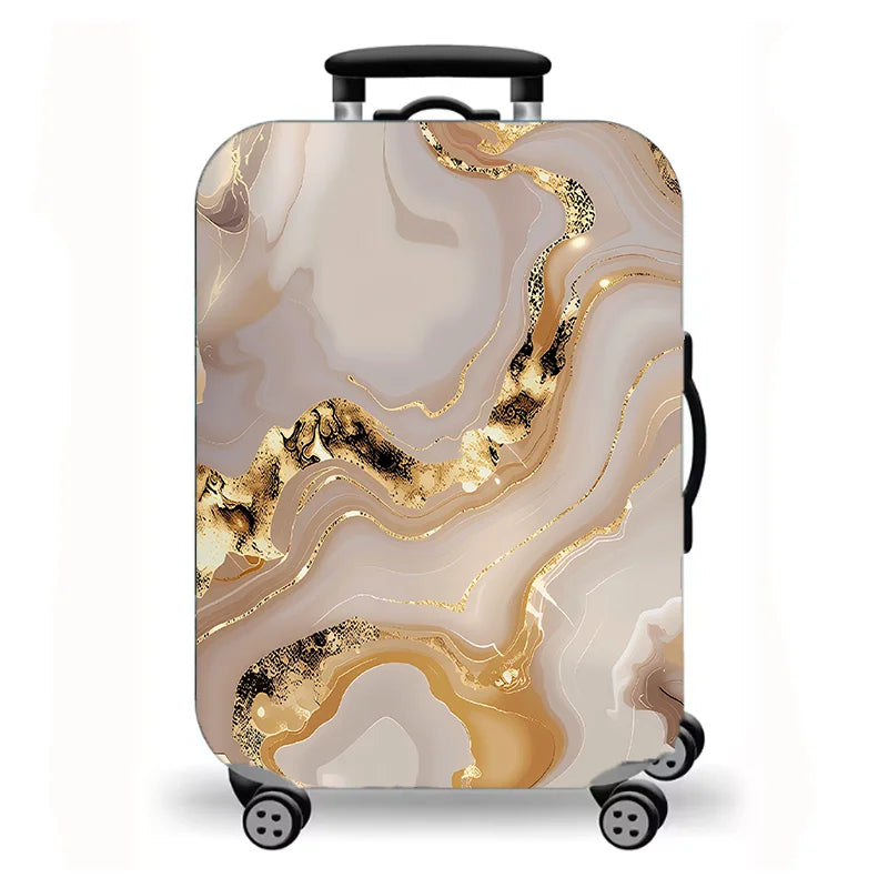 Luggage Cover, Gold Foil Marble Fluid Butterfly Print Stretch Suitcase Protector, Luxury Abstract Design for Travel