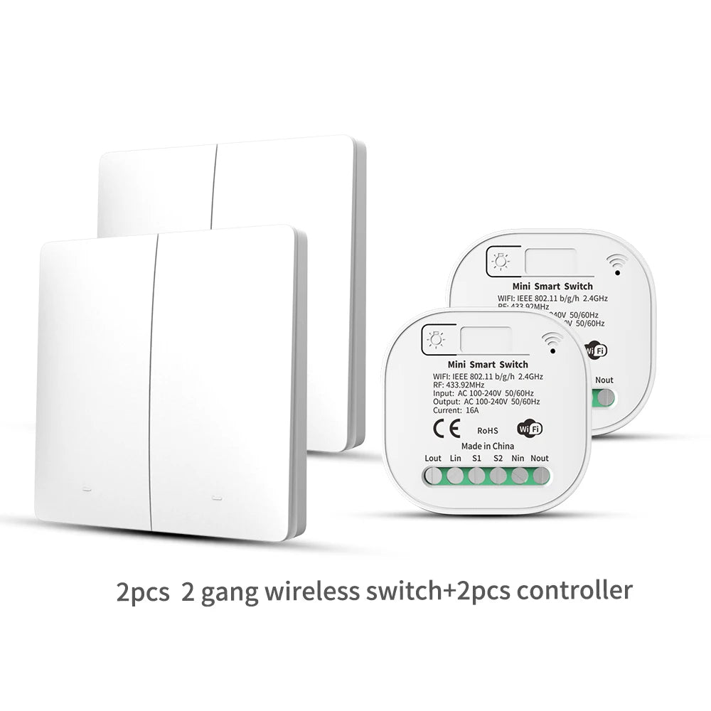 RF433 Self-Powered Wireless Light Switch, Kinetic No Battery,16A Relay, Retrofitting Easy Installation for Home Garage Garden