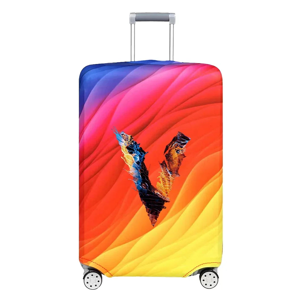 Luggage Cover Travel Suitcase Protective Cover Paint Letter Pattern Dust-Proof Stretch Fabric for 18-32 Inch Baggage Case