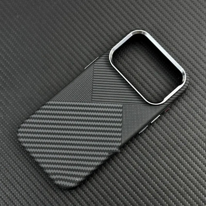 For Magsafe Carbon Fiber Texture Armor Case For iPhone 17 17Pro Max 16 Pro Ultrathin Alloy Lens Wireless Charge Hard Cover Coque