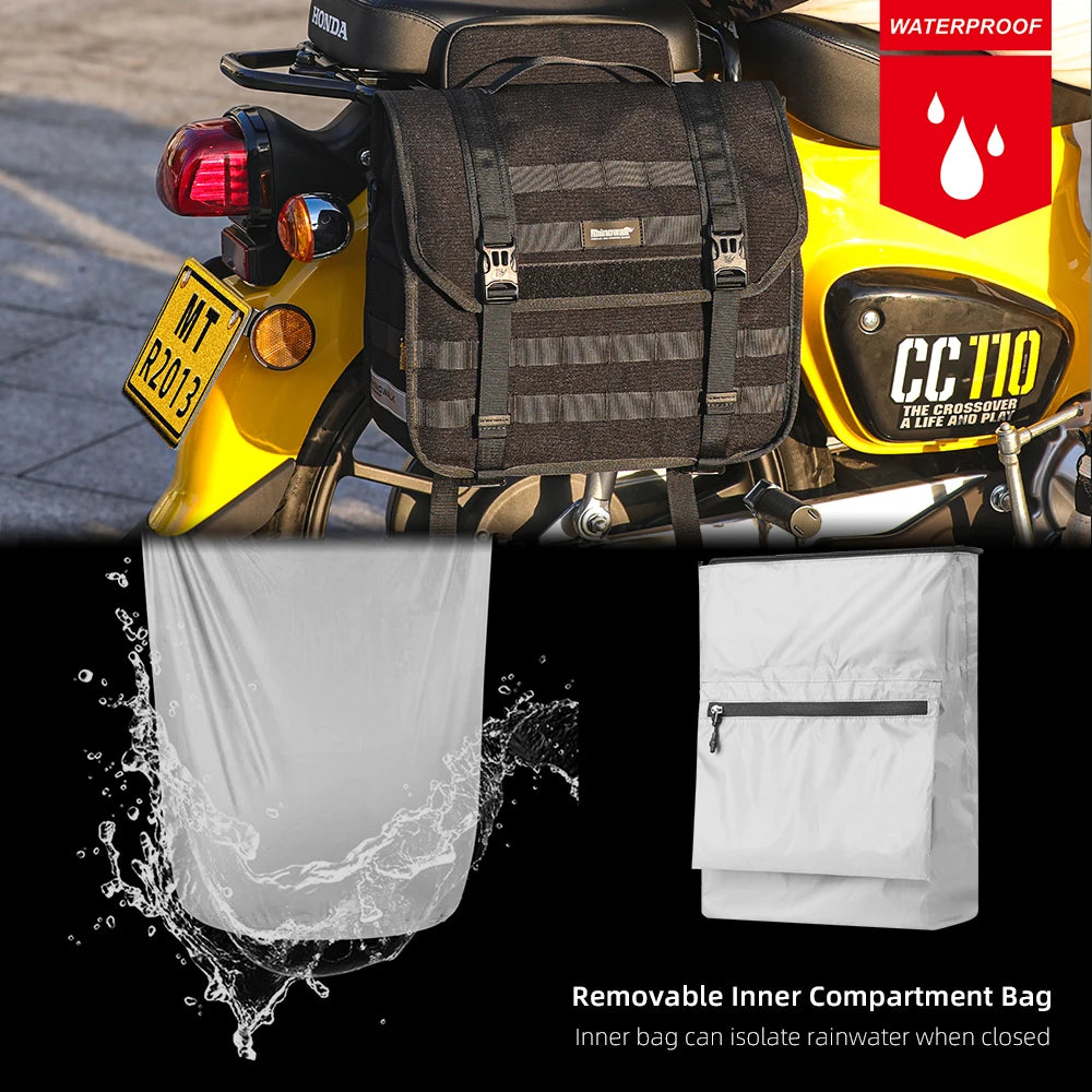 Rhinowalk Motorcycle Side Bag 13L Waterproof Quick Release Motor Saddlebag With Inner Support Board Tail Rack Storage Luggage