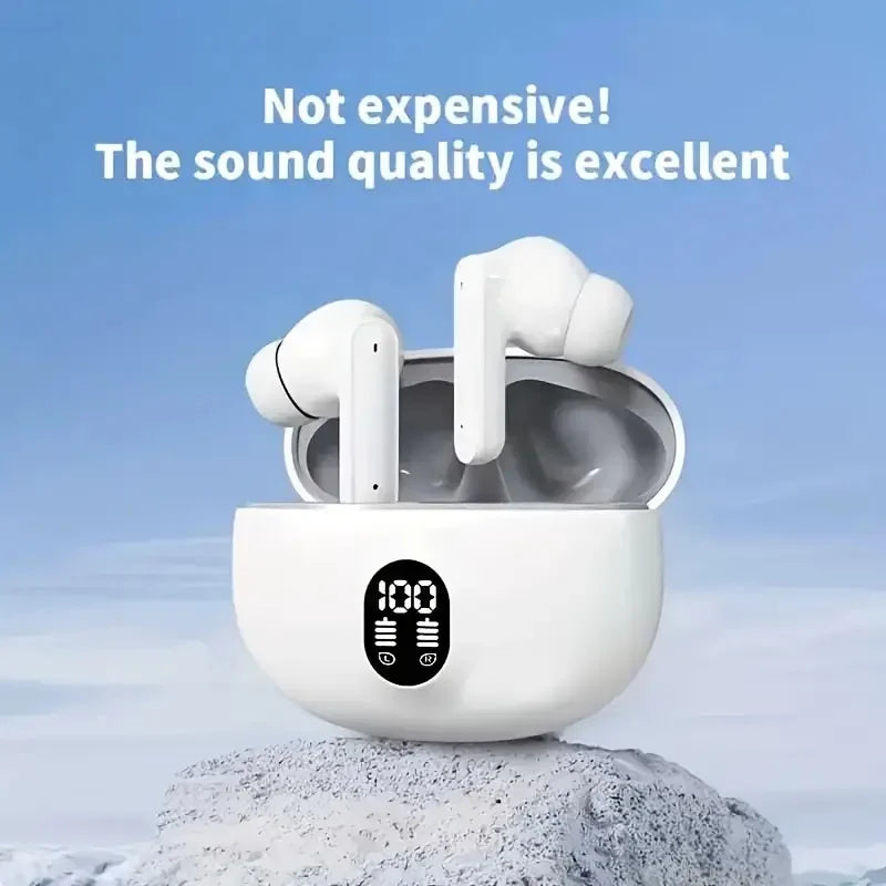 Cloud-Touch Smooth Oval Bluetooth Earphones Minimalist Front Digital Screen Portable Wireless Audio Earbuds for Sports