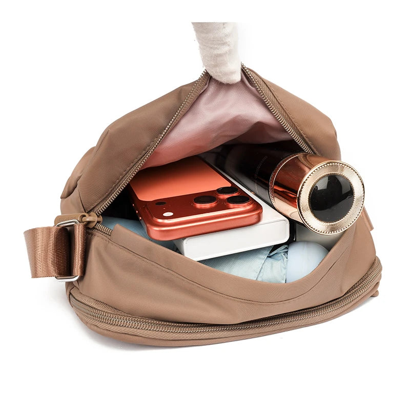 Ladies Nylon Crossbody Bag Wear Resistant Multi Layer Storage Adjustable Strap for Shopping Walking Errands Outdoor Daily Carry