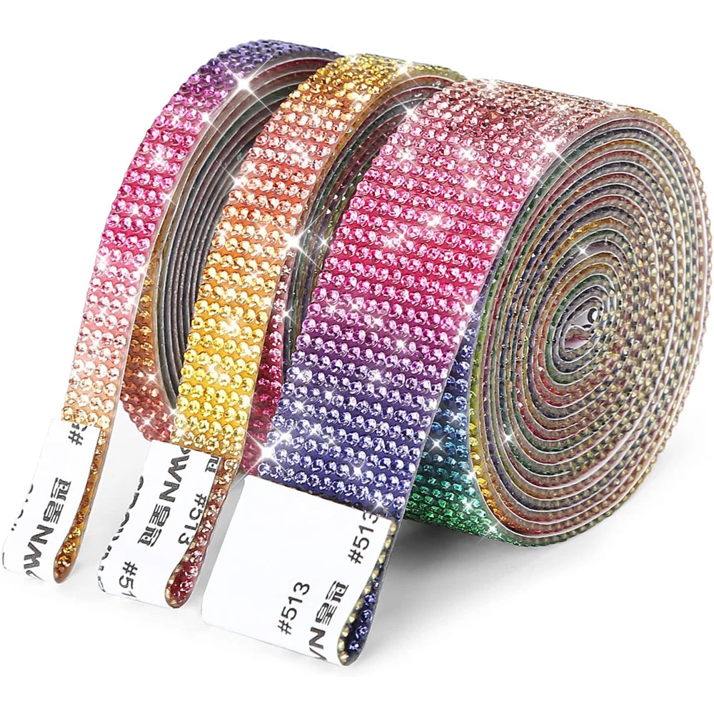 1/5/10Yards Self Adhesive Rhinestone Ribbon Bling Crystal Diamond Ribbon Roll Wrap Glittering Rhinestones Sticker for Decoration