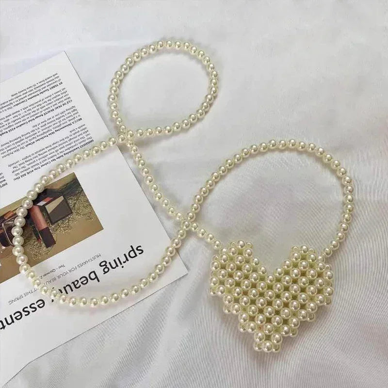 Heart Mini Bags for Women Delicate Pearl Cute Shoulder Crossbody Bag Stylish Versatile Sweet Girls Solid Color Leisure Holiday