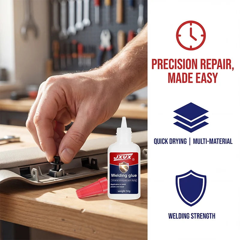 50g Quick-Drying Oil-Based Welding Adhesive. Ultra-Fast Drying Glue with Great Hold, Waterproof and Shock-Resistant, for Repairing Metal, Plastic, Ceramic and Rubber Items