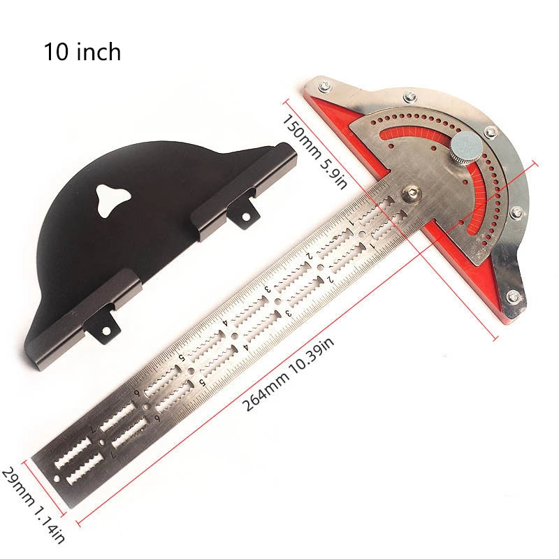 Precision Woodworking Edge Ruler Adjustable Angle Straight Marking Metal Pocket T-Square with Protractor Metric Measuring Tool