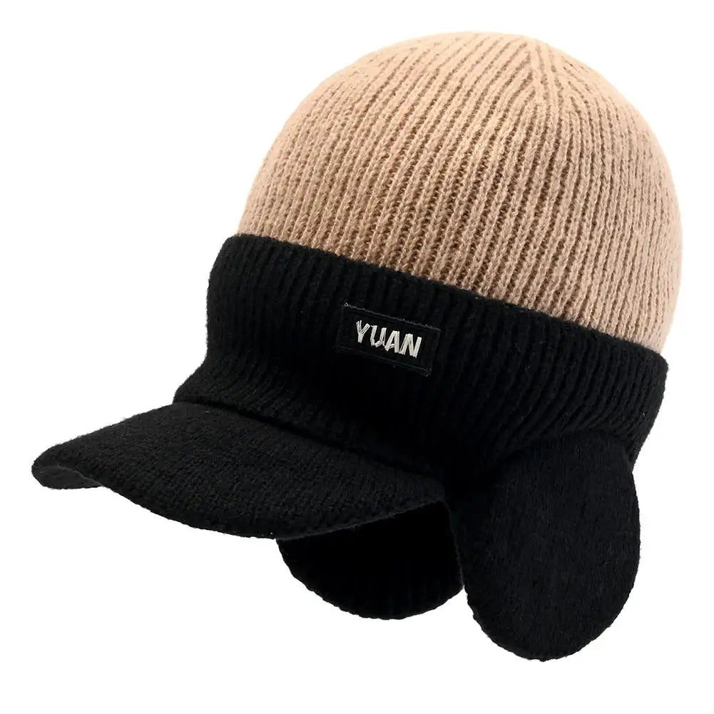 Winter Warm Dual Tone Knit Baseball Cap Soft Plush Ear Keep Warmer Winter Earmuffs Outdoor Earflap Protection Hats