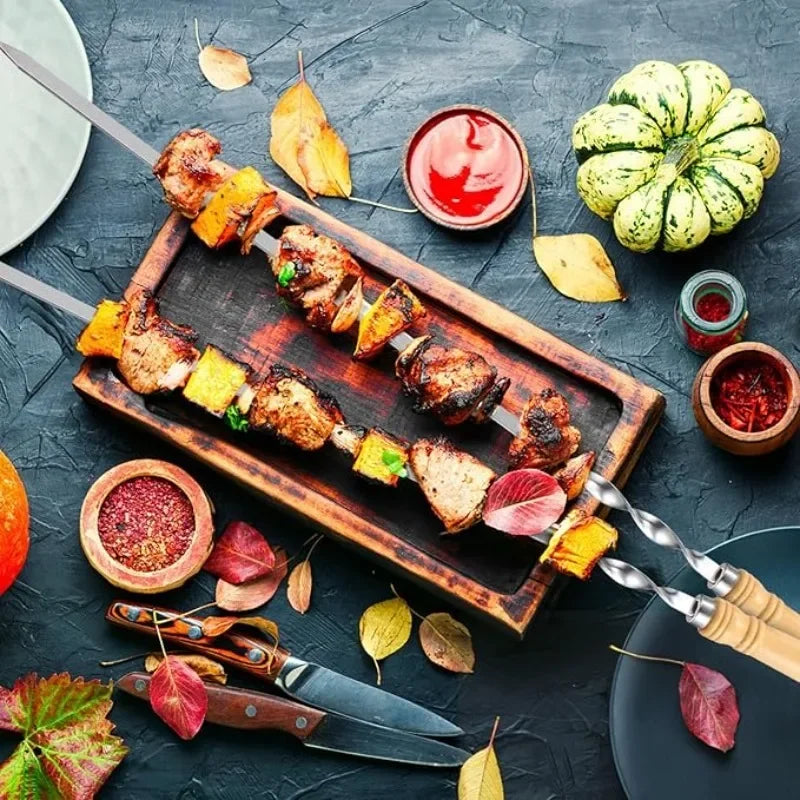 6-24PCS 55cm BBQ Fork BBQ Skewers Long Handle Kebab Barbecue Grill Sticks Reusable Stainless Steel Outdoor Camping Grill Needle
