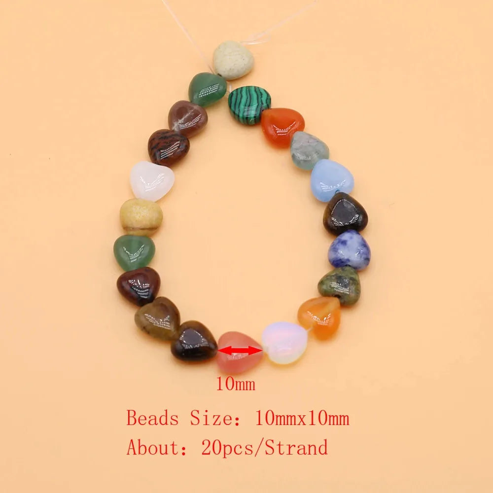 10mm Natural Stone Heart Spacer Beads Crystal Quartz Healing Stone Beads for Jewelry Making DIY Necklace Bracelet Accessories