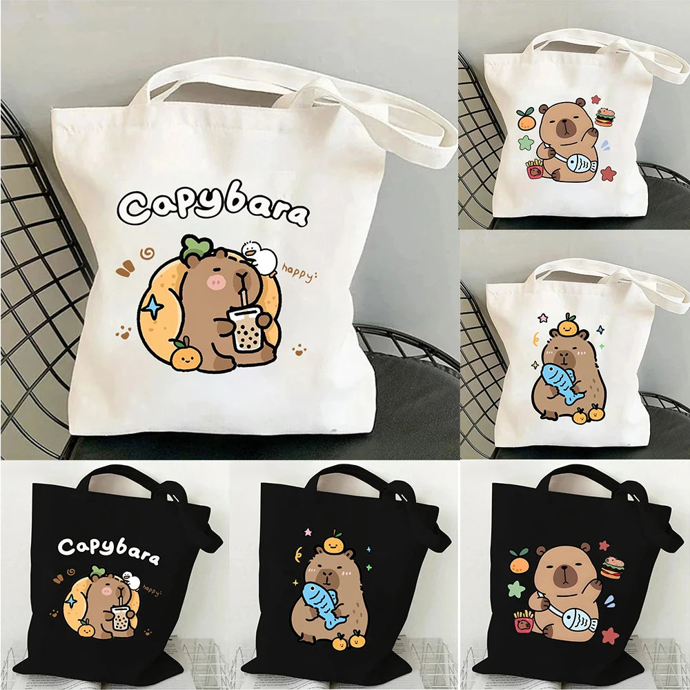 Capybara Printed Shoulder Bags Student Handbag Women Large-capacity Shopper Bag Harajuku Shopping Storage Pouch Tote for Girl