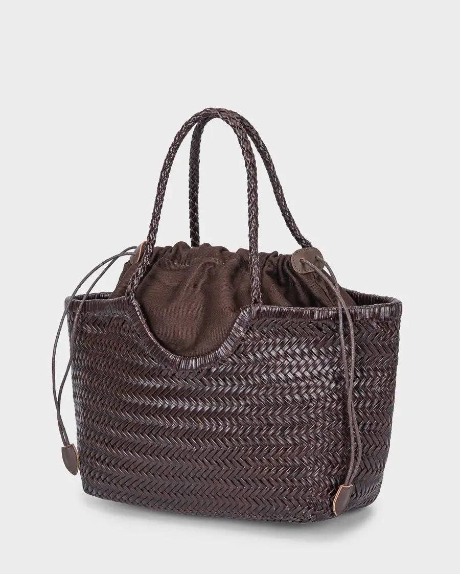 Hand-woven Genuine Leather Woven Casual Vegetable Basket Bag with Casual Woven Inside Bag Shoulder Underarm Tote Bag