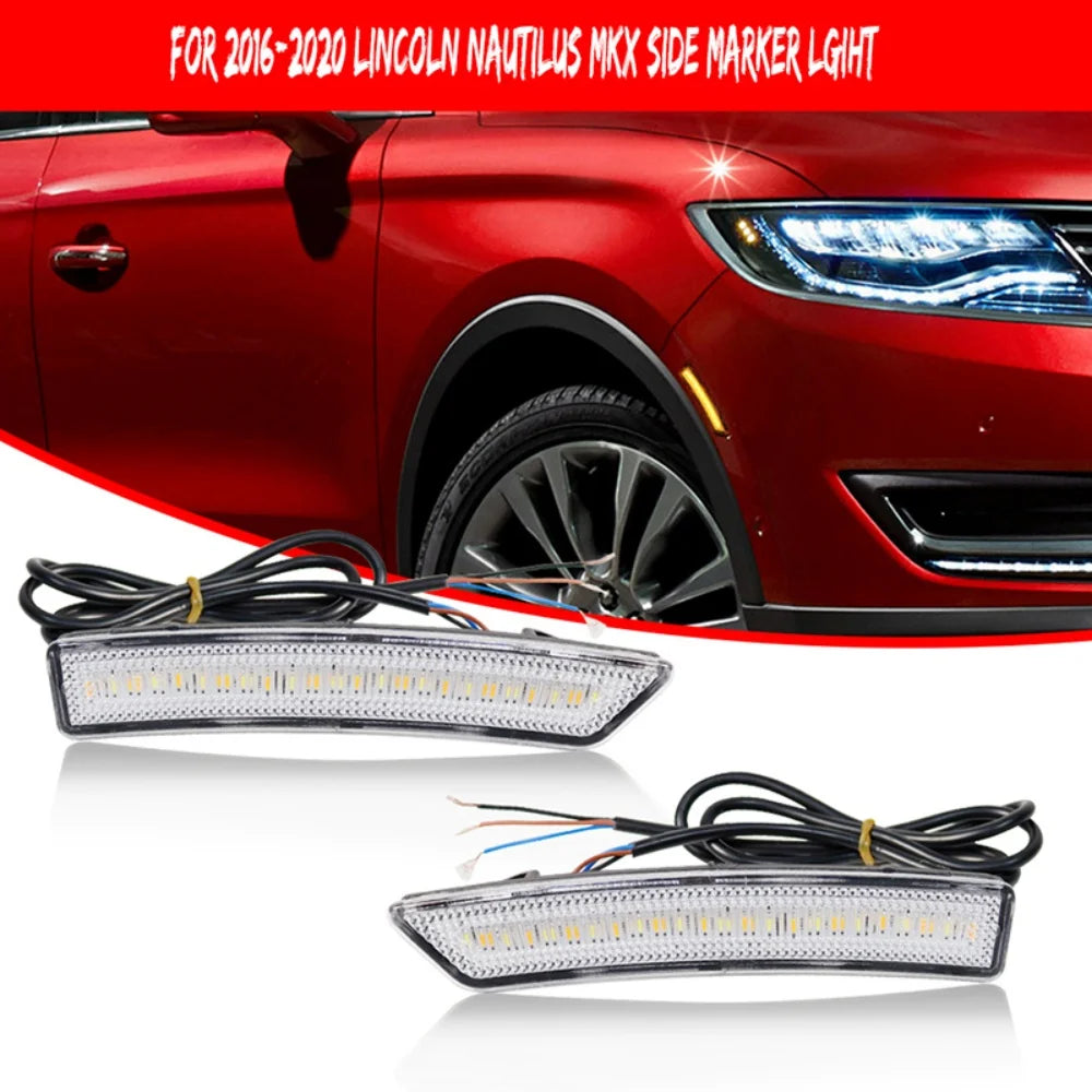 Amber & White LED Front Side Marker Lights For Lincoln MKX 2016-2018 & Nautilus 2019-2022 Turn Signal Lights DRL Driving Lights