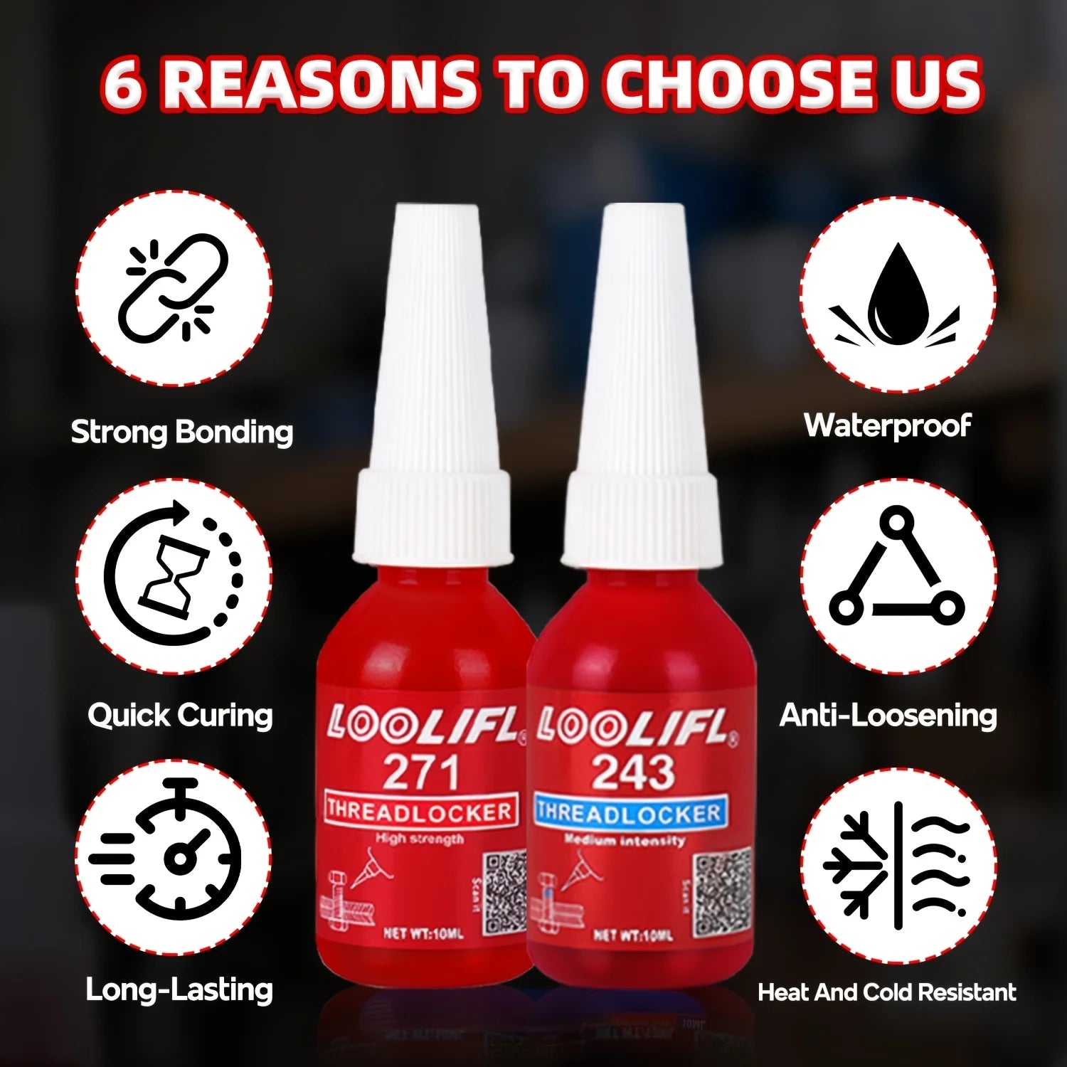 Large Package - Outdoor Portable Glue, Medium-Strength Anaerobic Removable Blue Glue, Oil-Resistant, Vibration-Resistant + High-Strength Red Permanent Screw-Locking Glue Combo, 10ml Capacity, Removable