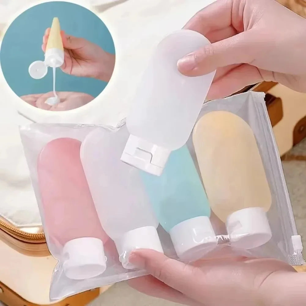 4Pcs/Set Travel Botttle Set 60ml Refillable Bottle Soft Silicone Lotion Shampoo Container Squeeze Tube Empty Bottle Wholesaleliu