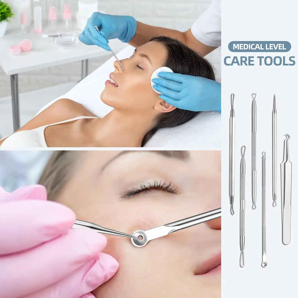 Blackhead Removal Tool Acne Extractor Acne Cleaning Kit, suitable for blemishes, white hole bursts, nose and face tools iron box