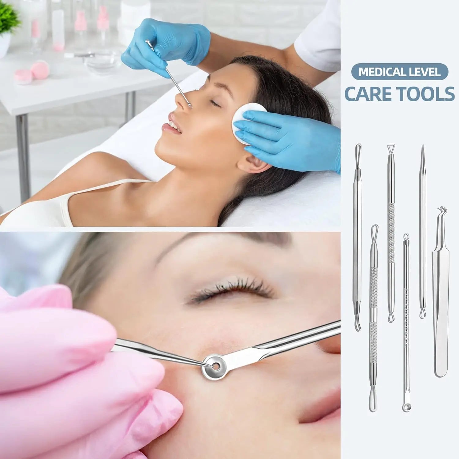 Blackhead Removal Tool Acne Extractor Acne Cleaning Kit, suitable for blemishes, white hole bursts, nose and face tools iron box