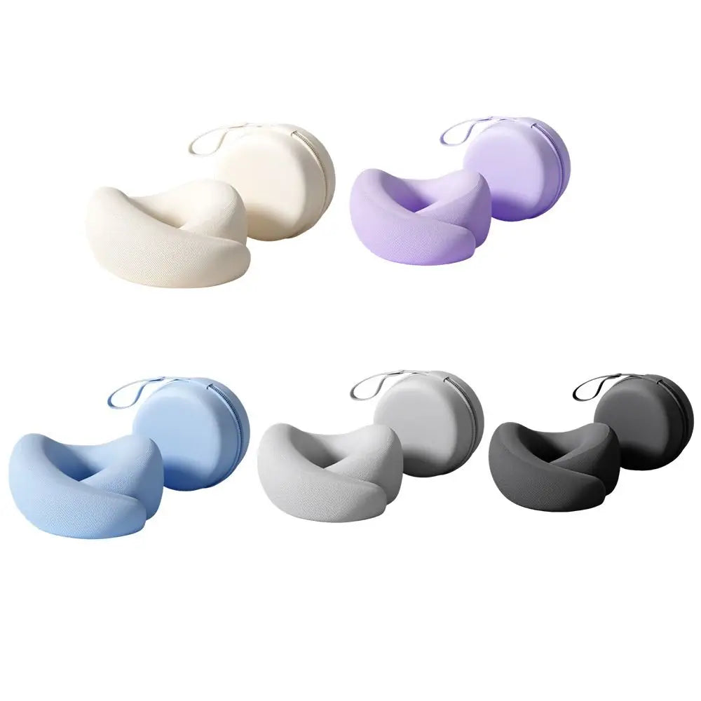 Slow Rebound U-shaped Neck Pillow Durable Foldable Hooded Neckrest Pad with Storage Box Non-Deformed Cervical Support Pillow