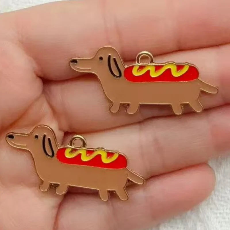 10pcs alloy oil drop sausage dog pendant, DIY jewelry making earrings, keychain accessories