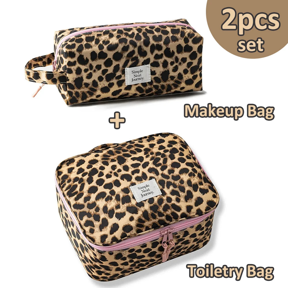 Leopard Makeup Bag Toiletry Clothing Travel Organizer Large Capacity Waterproof Portable for Women Business Trip Luggage