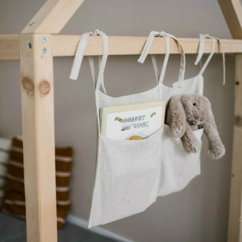Baby Bedside Hanging Storage Bag Linen 2-Pockets Organizer Bags