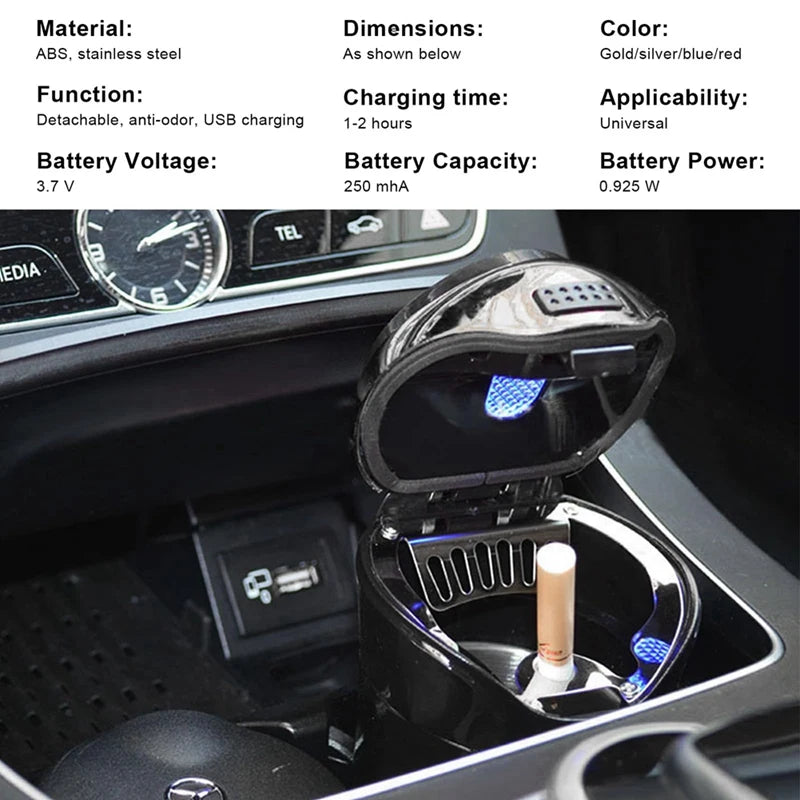 Car Ashtray With Lid, Detachable USB Rechargeable Cigarette Lighter With LED Light