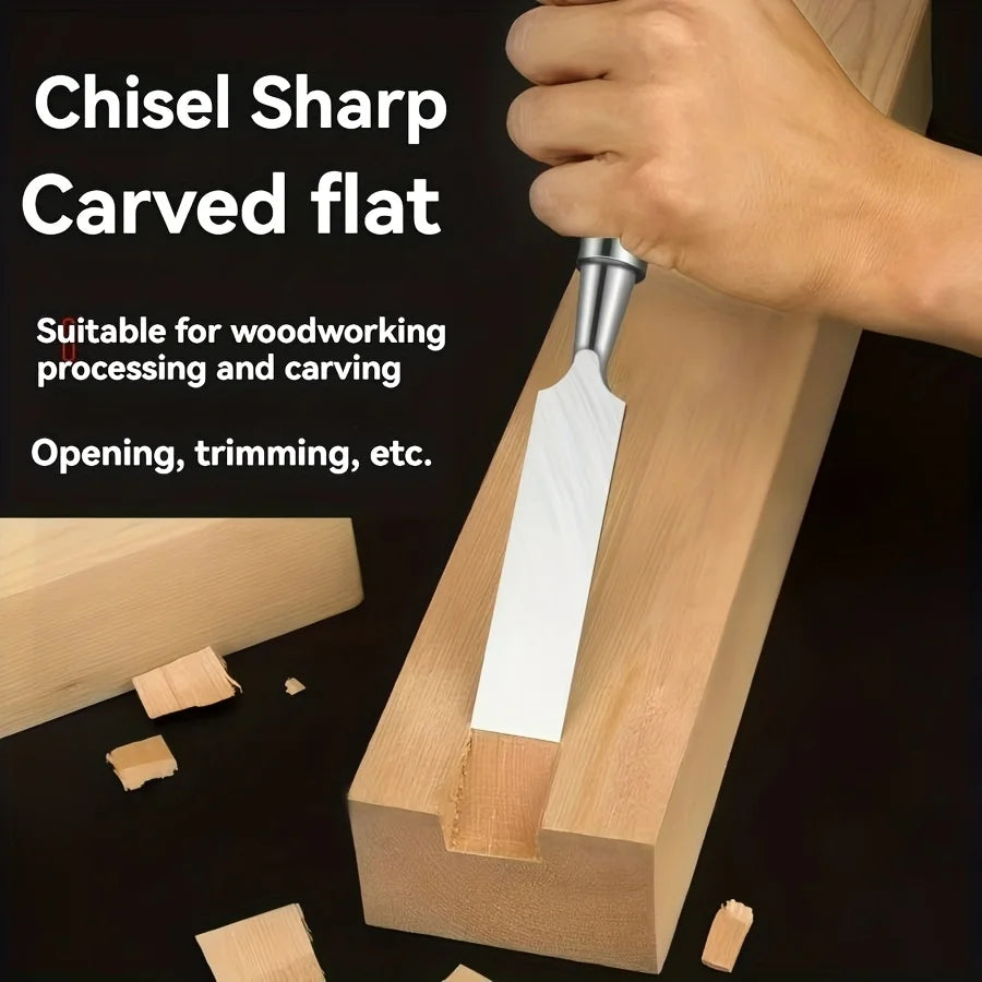 4pcs Professional Woodworking Chisel Set - 6-24mm Beveled Blades, Chrome Vanadium Steel, Solid Wood Handle