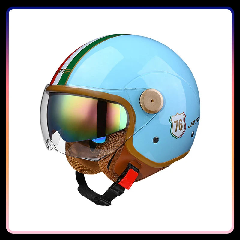 Men's Open Face Motorcycle Helmets Daul Lens Women Vintage Retro 3/4 Open Half Helmet Moto Equipment Double Visor Jet Helm DOT
