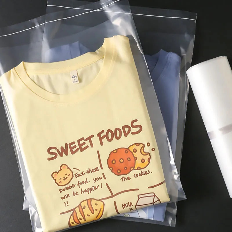 100pcs PE Transparent Self-adhesive Bags For Clothes T-Shirt Packaging Plastic Pouch Clear Waterproof Sealed Bag Wholesale