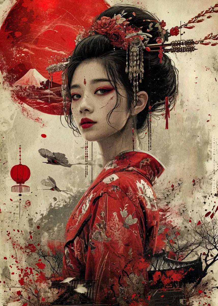 Japanese Samurai Geisha Umbrella Bonsai Sakura Art Poster Landscape Canvas Painting Wall Prints Picture for Room Home Decor