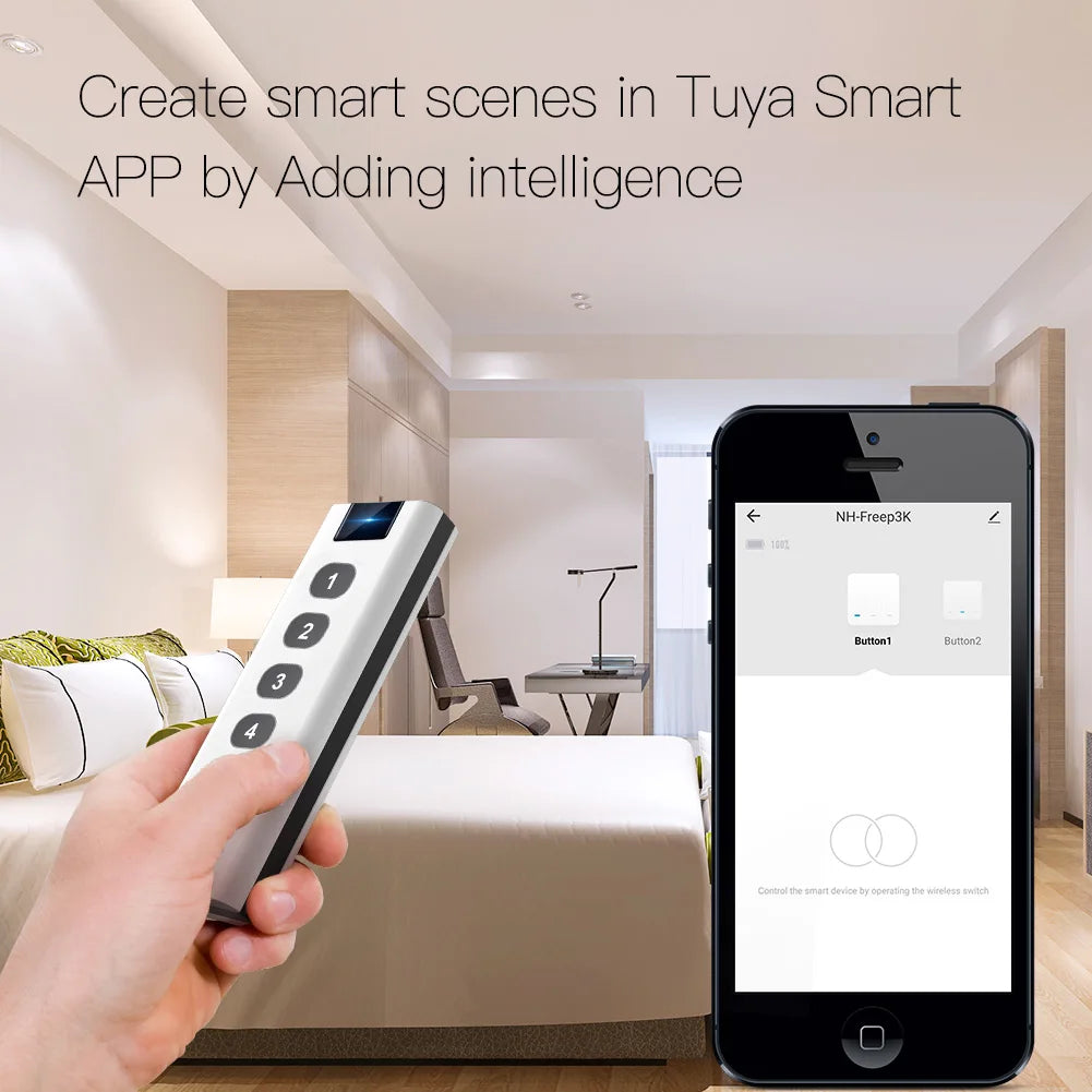 TUYA ZigBee smart house Wireless Scene Switch 4 Gang Remote Portable Tuya Zigbee Hub Required No limit to Control Devices