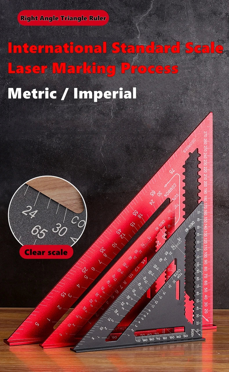 Woodworking Aluminum Alloy Triangle Gauges Multi-function Measuring Gauging Tools Marker Angle Ruler 7/12inch Metric and Imperia