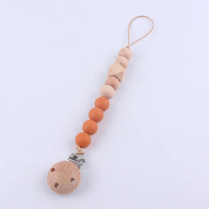 Baby Chain Pacifier Clips Silicone Beech wood Beads Infant Nipple Appease Soother Chain Clips Dummy Holder Nipple Clip Anti-drop