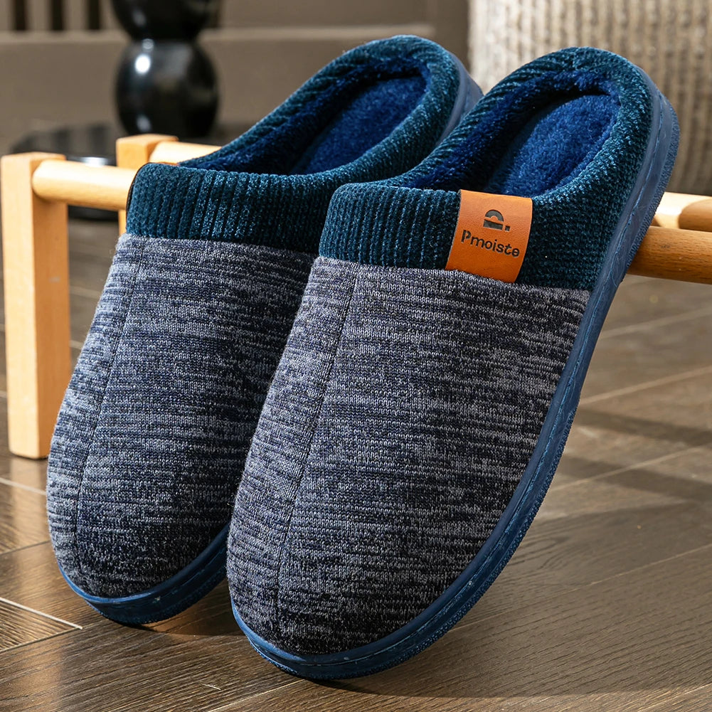 Winter Slippers for Men TPR Non Slip Memory Foam Warm Soft Durable Casual Cushion Patchwork Indoor Shoes