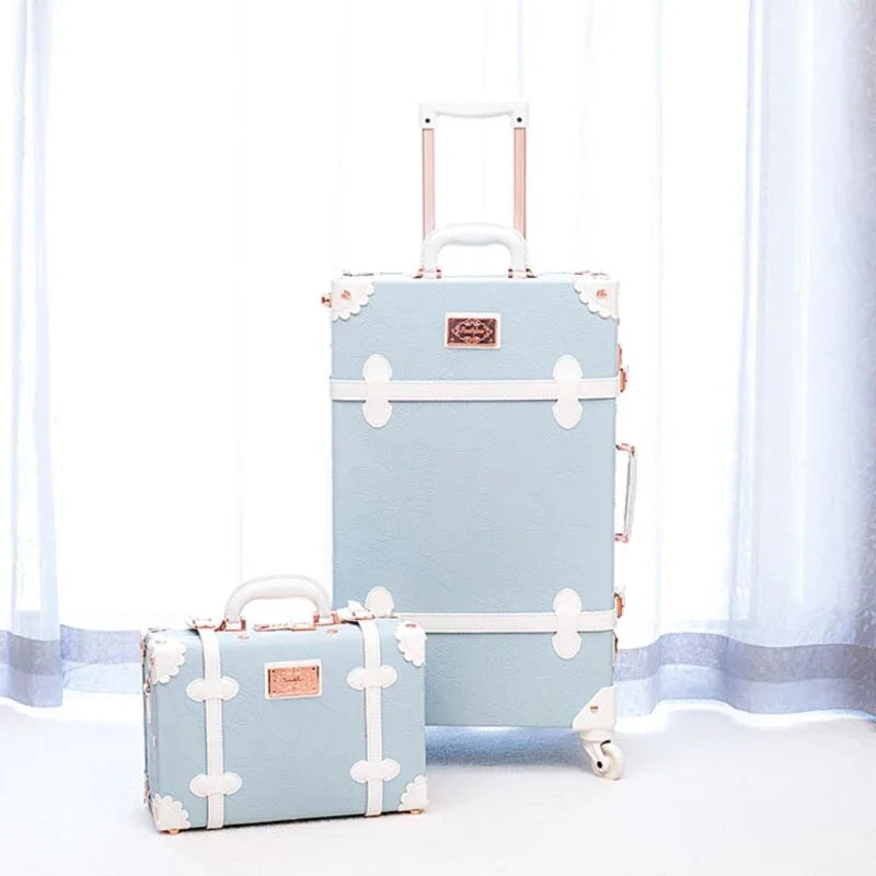 20 "22" 24 "26  Retro Travel Suitcase PU Leather Luggage Set With Wheels Rolling Trolley Case Pink Big Capacity Portable Valise