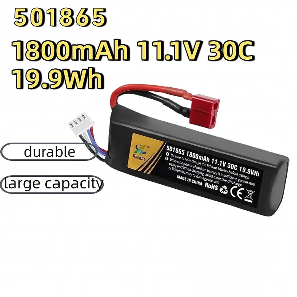 Lithium Polymer Battery 501865 1800mAh 30C T PLUG 11.1V for RC Car Water Gun Mini Paintball Air GunElectric Toy Gun Accessories