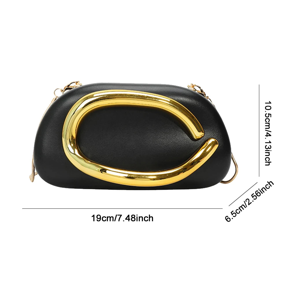 Trendy Clutch Purses PU Leather Crossbody Shoulder Bag Women Metal Decoration Evening Bag for Evening Dinner